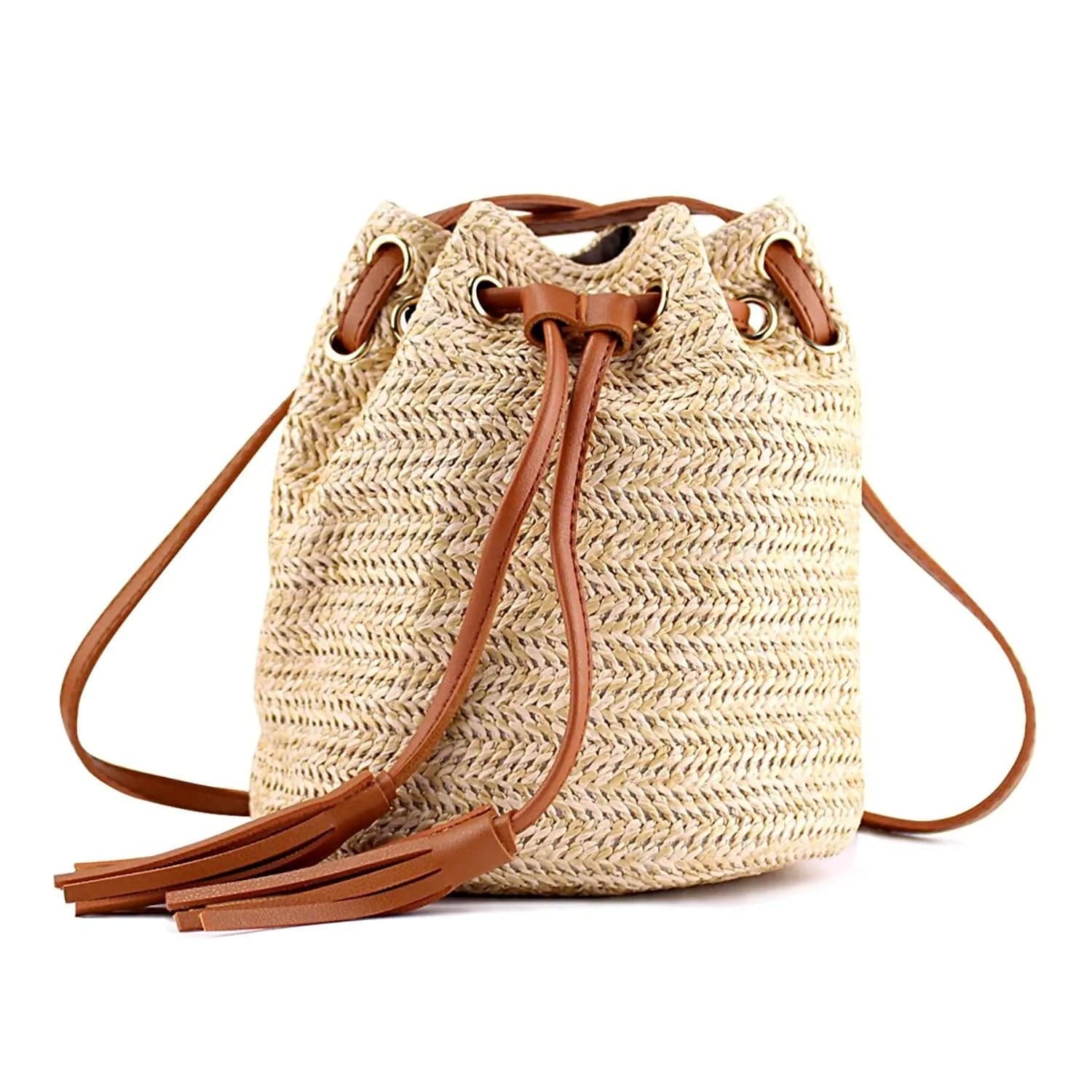 Sac à Main en Paille Tressée Seau