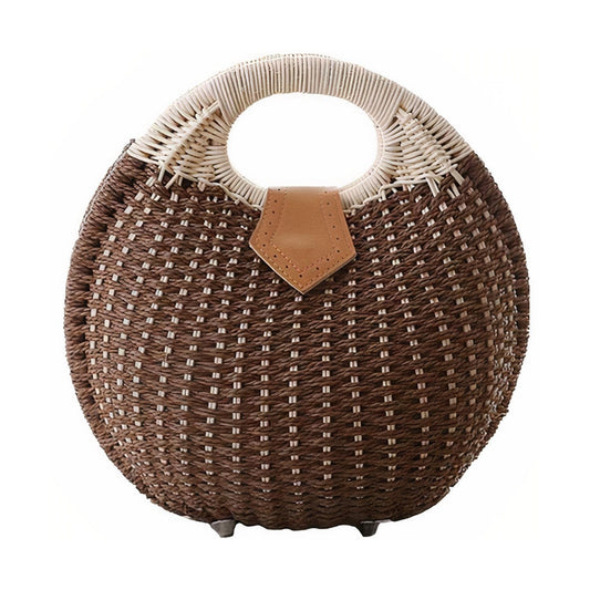 Sac à Main Osier Rond Marron - Élégance Naturelle