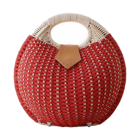 Sac à Main Osier Rond Rouge Élégant