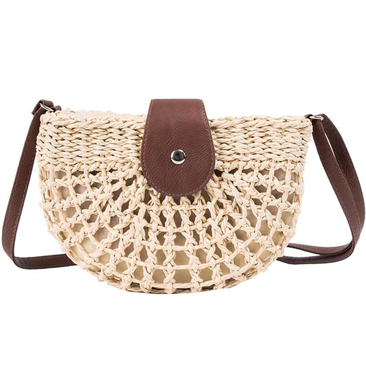Sac à Main Paille Bi Matière avec Bandoulière - Collection Été Essentials