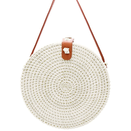 Sac à Main Rond en Osier Blanc