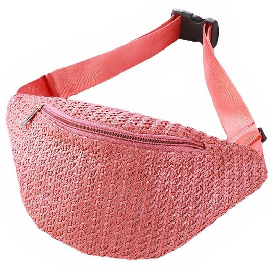 Sac Banane Paille Rose - Édition Limitée