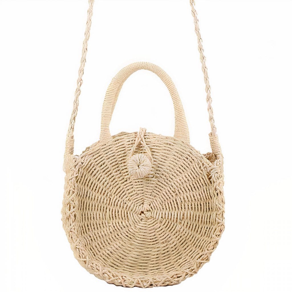 Sac Rond Élégant en Paille Forme Ronde Petit format (23 cm x 7 cm)