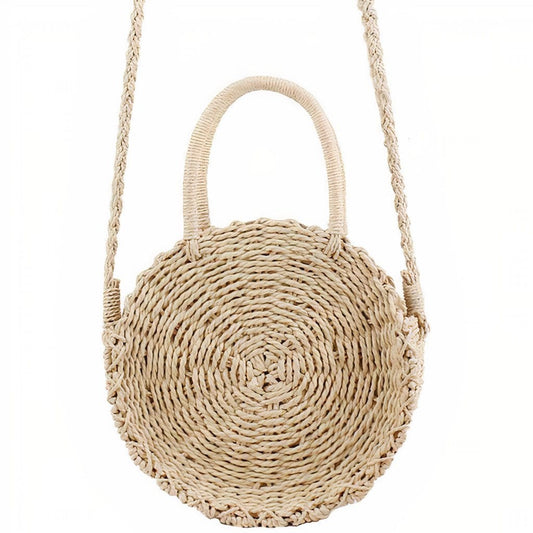 Sac Rond en Paille avec Bandoulière Petit format (23 cm x 7 cm)