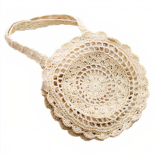 Sac Rond en Paille avec Dentelle