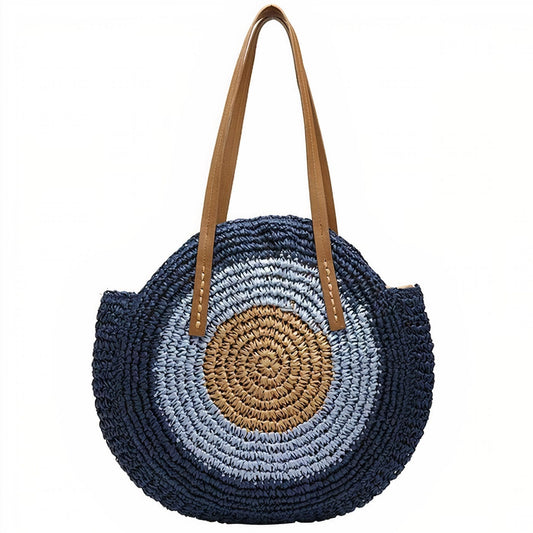 Sac Rond en Paille Bleu Marine