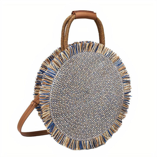 Sac Rond en Paille et Cuir Naturel