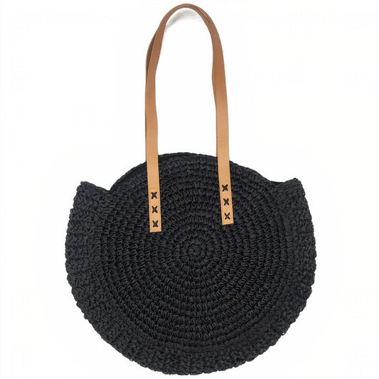 Sac Rond en Paille Noir chic