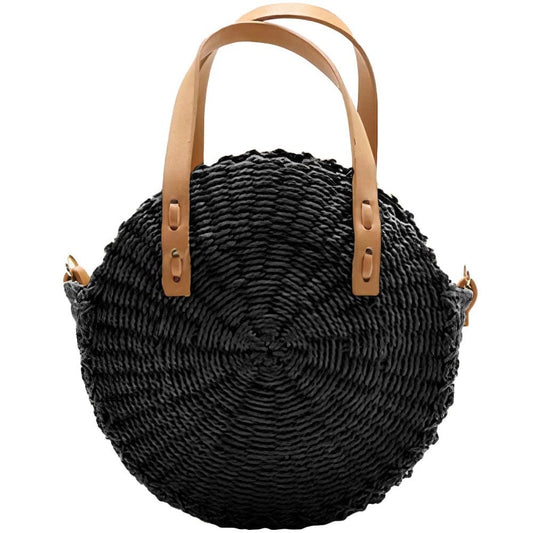Sac Rond en Paille Noir Petite Taille