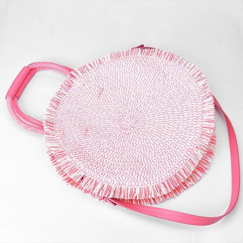 Sac Rond en Paille Rose Éclatante