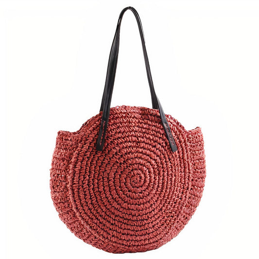 Sac Rond en Paille Rouge