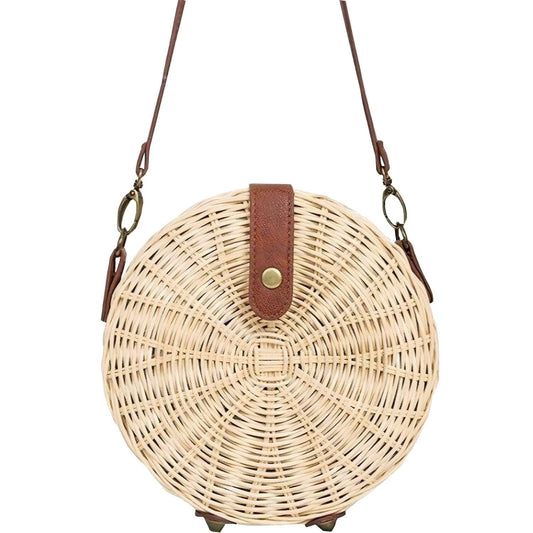 Sac Rond Osier & Cuir. Petit format (16 cm x 8 cm)