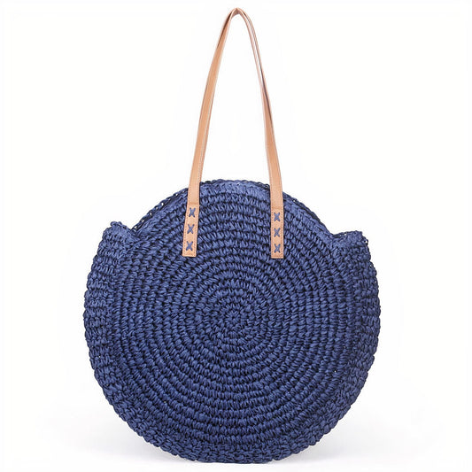 Sac Rond Paille Bleu Marine - Collection Exclusive