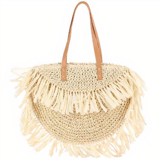 Sac Rond Paille Frangé